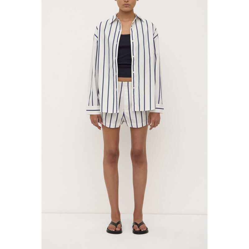 Assembly Label Nara Stripe Long Sleeve Shirt White True Navy image number 3